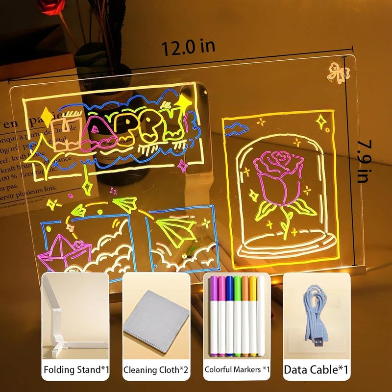 Zholp Led Note Board with Colors, Led Light Up Acrylic Message Board 7 Colors Pen/Stand, Led Fun Teaching Drawing and Writing Board, Arts Doodle Note Board for Office School Home (11.81 * 7.87Inch) - Image 3
